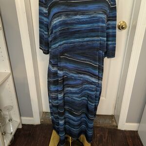Connected Apparel Blue and Black Striped Midi Dress